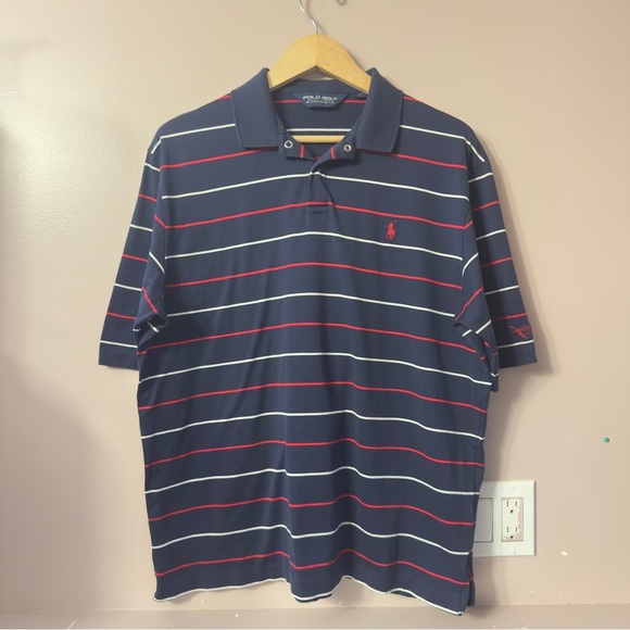 Polo Ralph Lauren Golf Shirt Stripe Navy Blue Men Size L - Picture 1 of 6